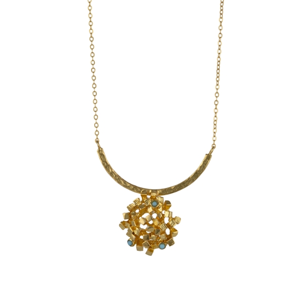 Necklace made from brass, goldplated, mini Turquoise